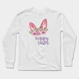 Hoppy Easter - Easter Bunny Ears with Purple Flowers Long Sleeve T-Shirt